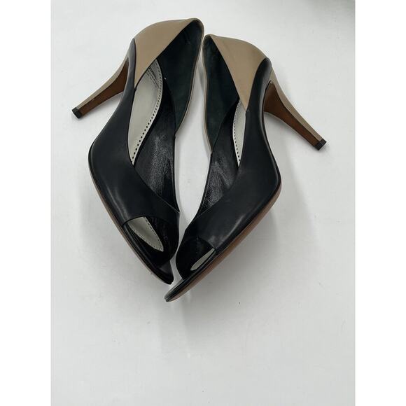 Moschino Cheap & Chic Color Block Black Tan Leather Peep Toe Pumps Sz 40/9.5 - Picture 10 of 16